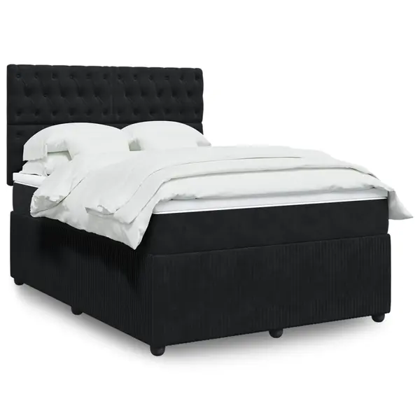 Gossi pat box spring cu saltea, negru, 160x200 cm, catifea