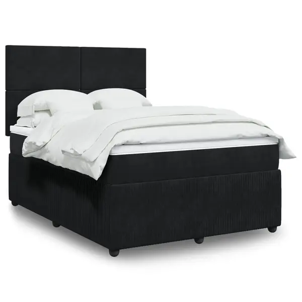 Gossi pat box spring cu saltea, negru, 160x200 cm, catifea