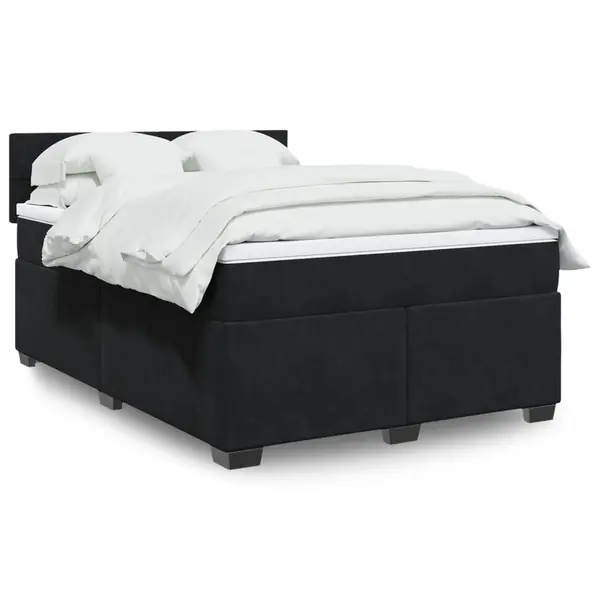 Gossi pat box spring cu saltea, negru, 160x200 cm, catifea