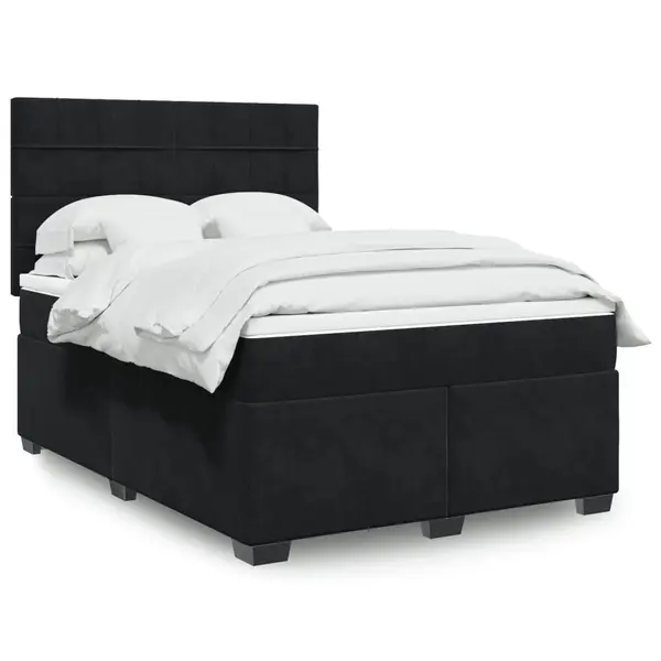 Gossi pat box spring cu saltea, negru, 160x200 cm, catifea