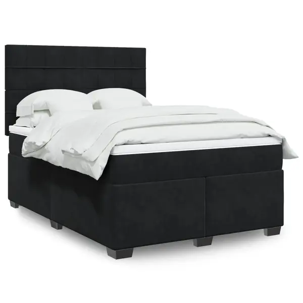 Gossi pat box spring cu saltea, negru, 160x200 cm, catifea