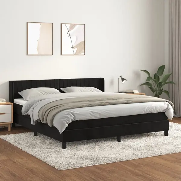 Gossi pat box spring cu saltea, negru, 160x200 cm, catifea