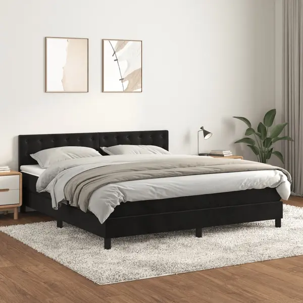 Gossi pat box spring cu saltea, negru, 160x200 cm, catifea