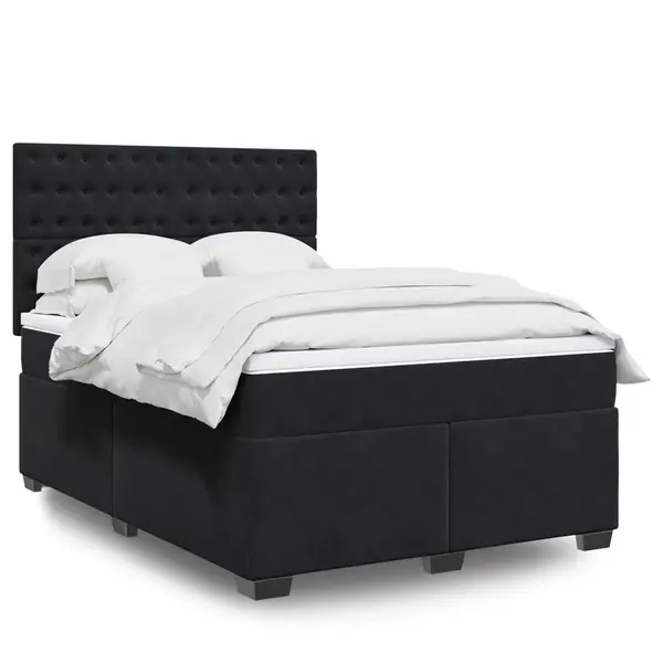 Gossi pat box spring cu saltea, negru, 160x200 cm, catifea