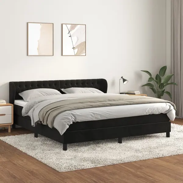 Gossi pat box spring cu saltea, negru, 160x200 cm, catifea