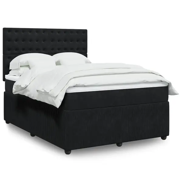 Gossi pat box spring cu saltea, negru, 160x200 cm, catifea