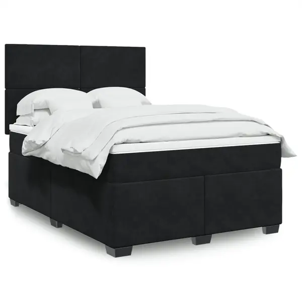 Gossi pat box spring cu saltea, negru, 160x200 cm, catifea