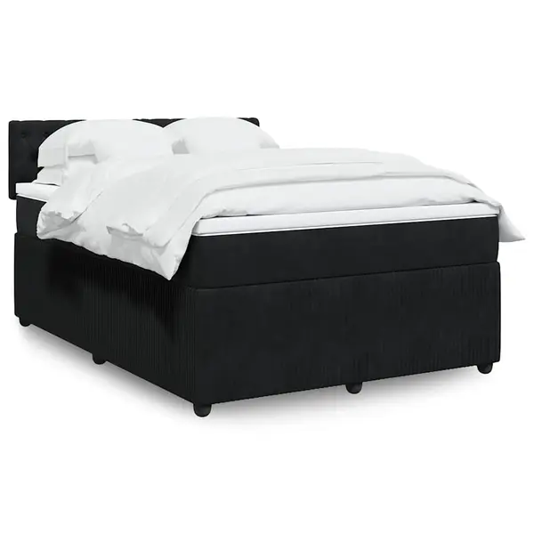 Gossi pat box spring cu saltea, negru, 160x200 cm, catifea