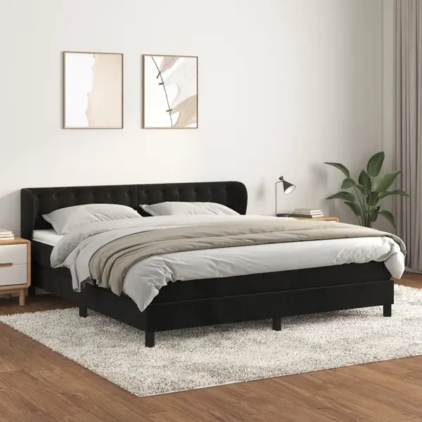Gossi pat box spring cu saltea, negru, 160x200 cm, catifea