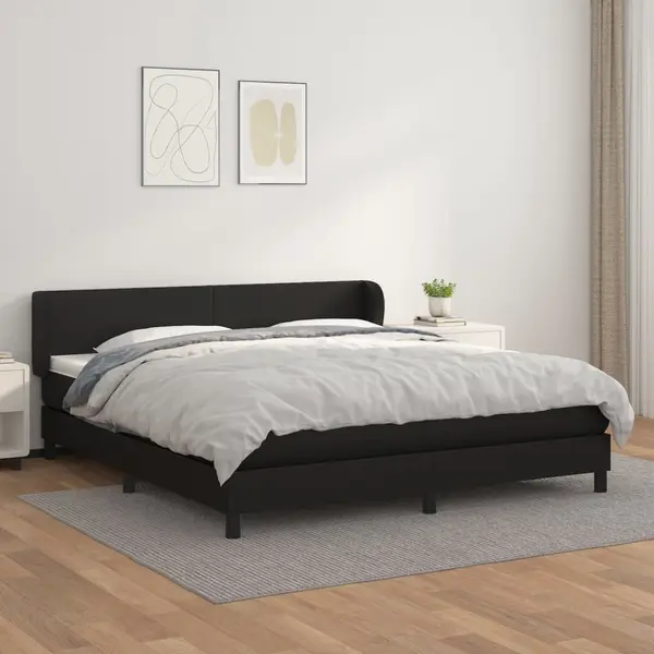 Gossi pat box spring cu saltea, negru, 160x200 cm, piele ecologica