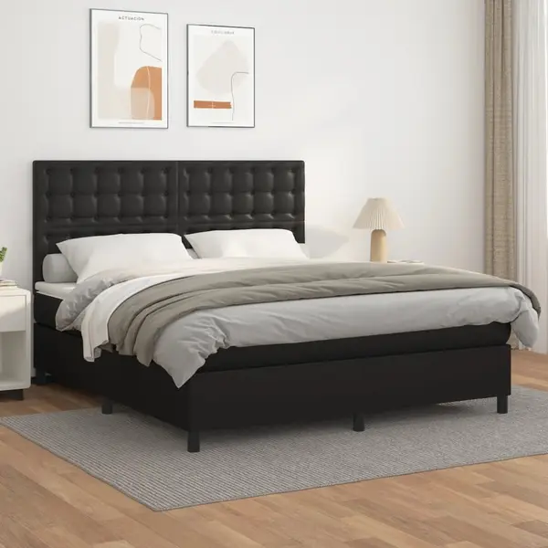 Gossi pat box spring cu saltea, negru, 160x200 cm, piele ecologica
