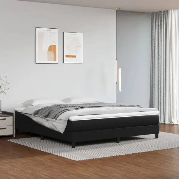 Gossi pat box spring cu saltea, negru, 160x200 cm, piele ecologica