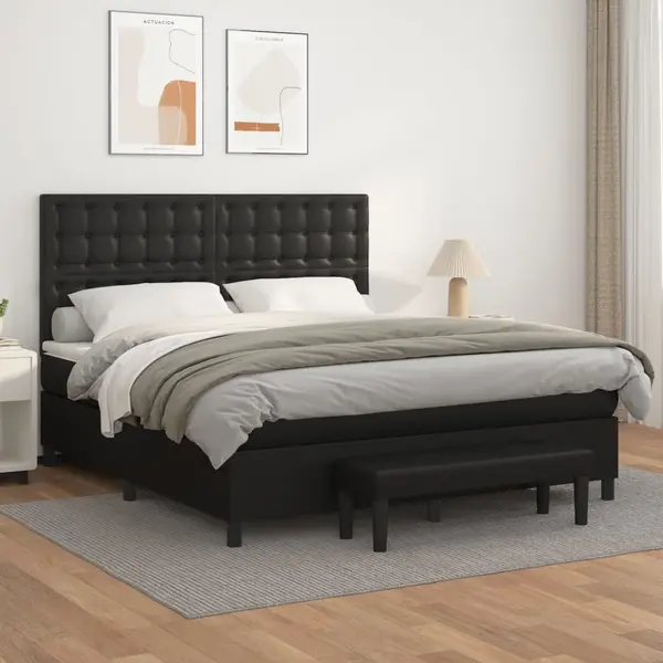Gossi pat box spring cu saltea, negru, 160x200 cm, piele ecologica