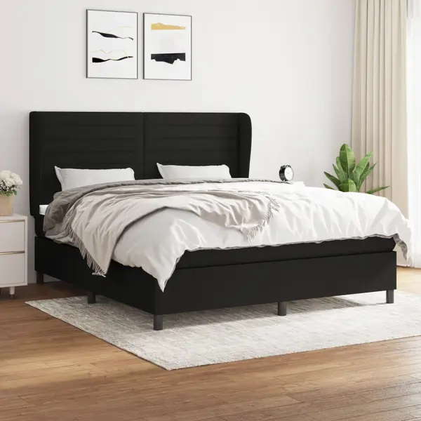 Gossi pat box spring cu saltea, negru, 160x200 cm, textil