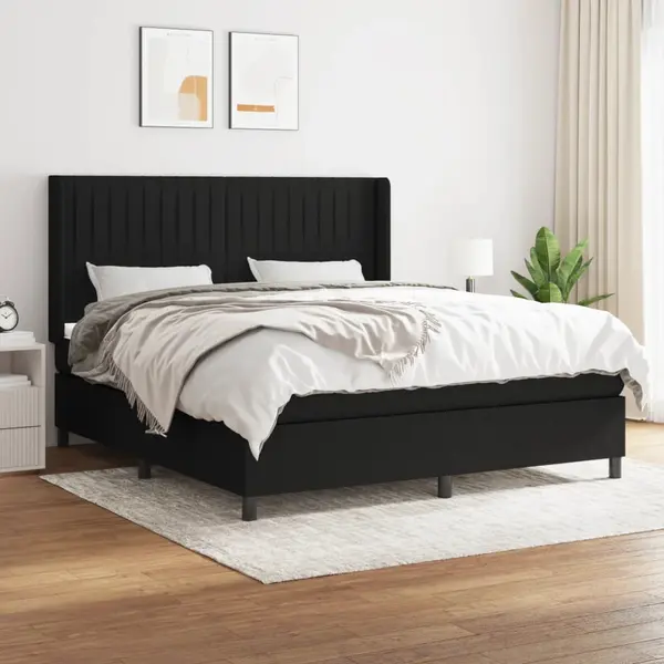 Gossi pat box spring cu saltea, negru, 160x200 cm, textil
