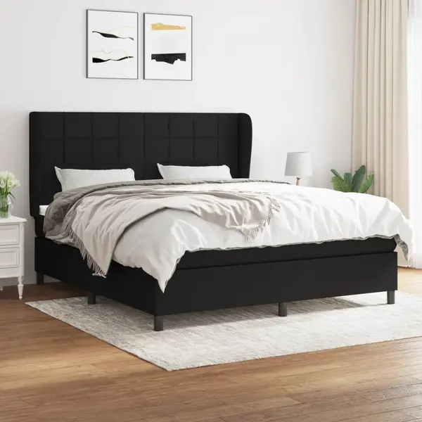 Gossi pat box spring cu saltea, negru, 160x200 cm, textil
