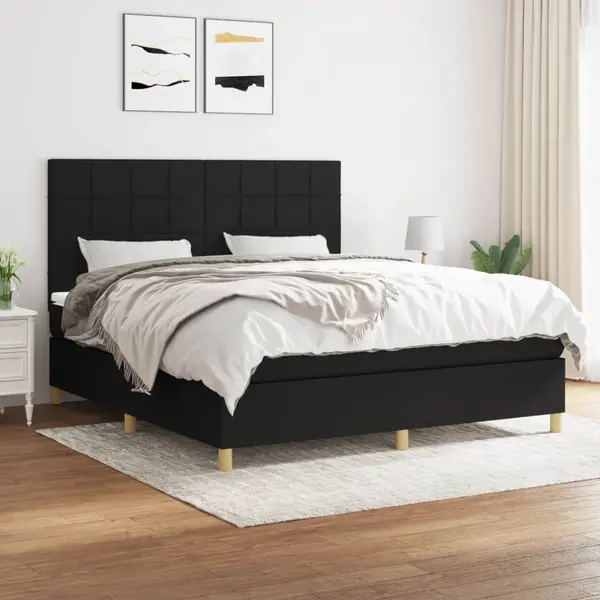 Gossi pat box spring cu saltea, negru, 160x200 cm, textil