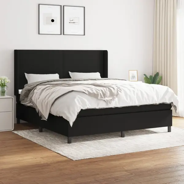 Gossi pat box spring cu saltea, negru, 160x200 cm, textil