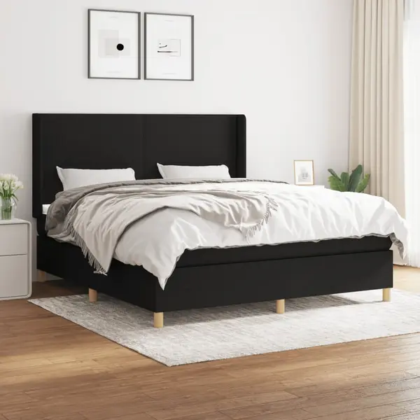 Gossi pat box spring cu saltea, negru, 160x200 cm, textil