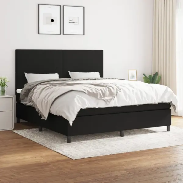 Gossi pat box spring cu saltea, negru, 160x200 cm, textil