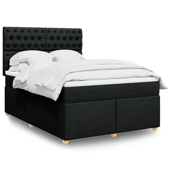 Gossi pat box spring cu saltea, negru, 160x200 cm, textil