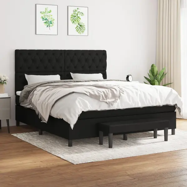 Gossi pat box spring cu saltea, negru, 160x200 cm, textil