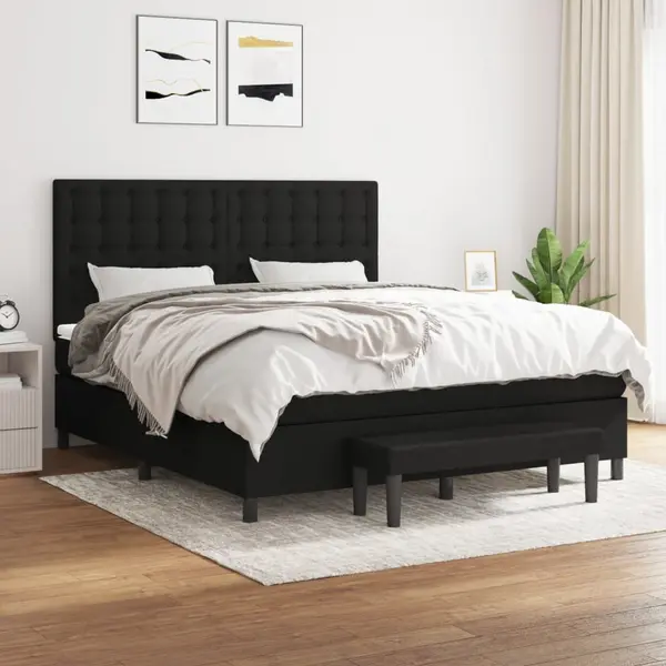 Gossi pat box spring cu saltea, negru, 160x200 cm, textil