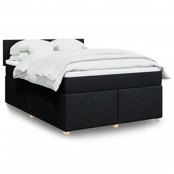 Gossi pat box spring cu saltea, negru, 160x200 cm, textil
