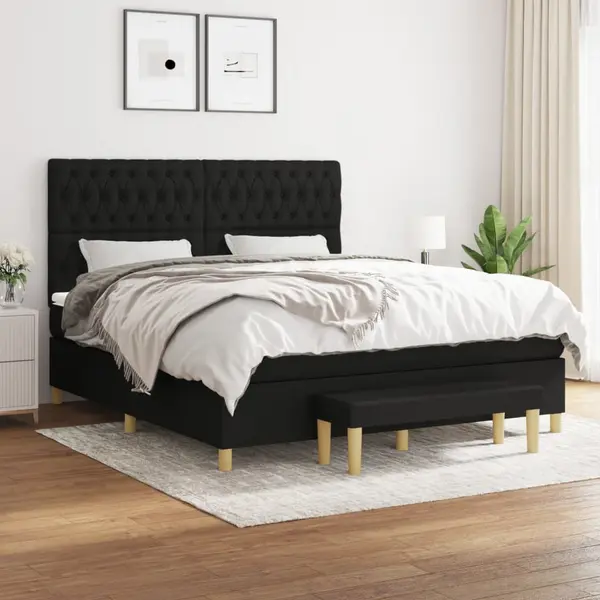 Gossi pat box spring cu saltea, negru, 180x200 cm, catifea