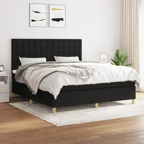 Gossi pat box spring cu saltea, negru, 180x200 cm, catifea