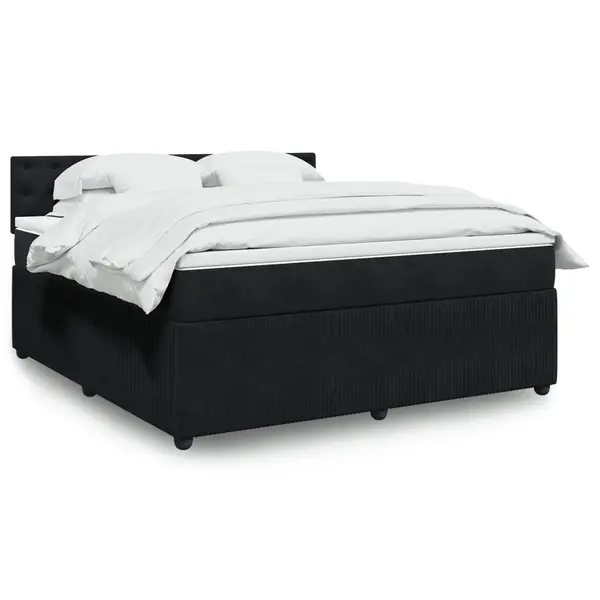 Gossi pat box spring cu saltea, negru, 180x200 cm, catifea