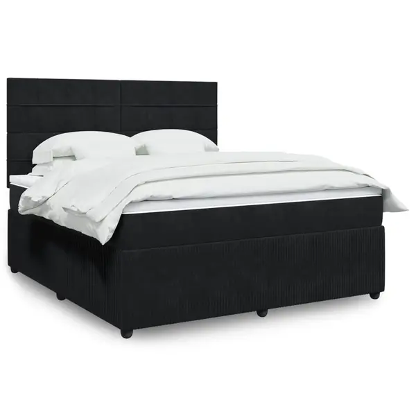 Gossi pat box spring cu saltea, negru, 180x200 cm, catifea