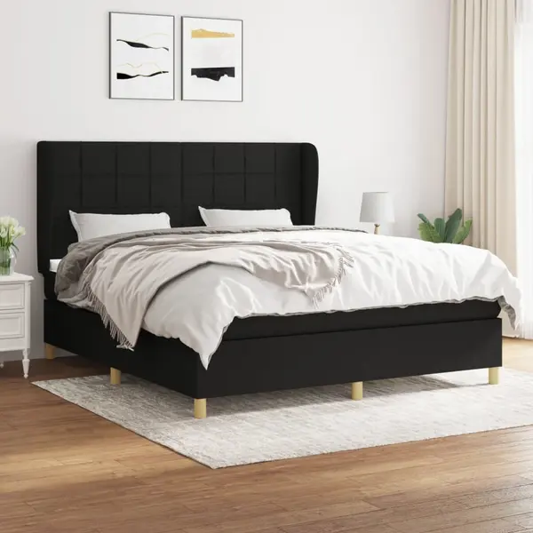 Gossi pat box spring cu saltea, negru, 180x200 cm, catifea