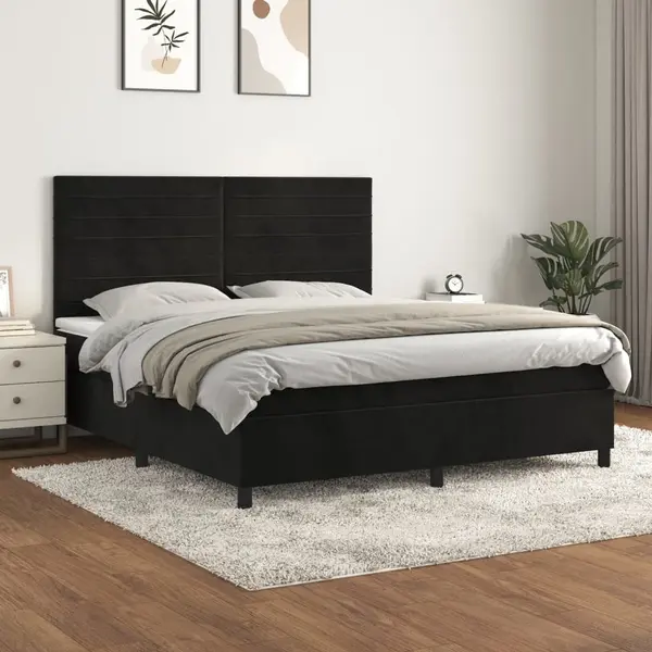 Gossi pat box spring cu saltea, negru, 180x200 cm, catifea