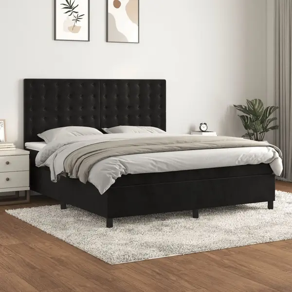 Gossi pat box spring cu saltea, negru, 180x200 cm, catifea