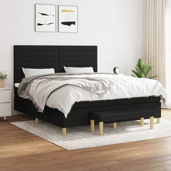 Gossi pat box spring cu saltea, negru, 180x200 cm, catifea