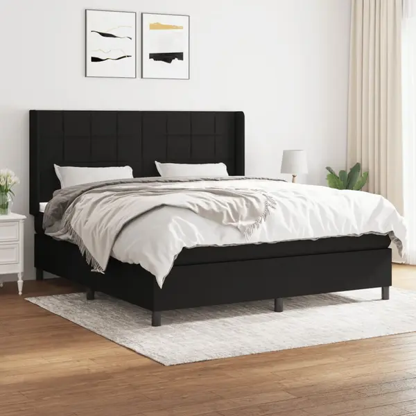 Gossi pat box spring cu saltea, negru, 180x200 cm, catifea