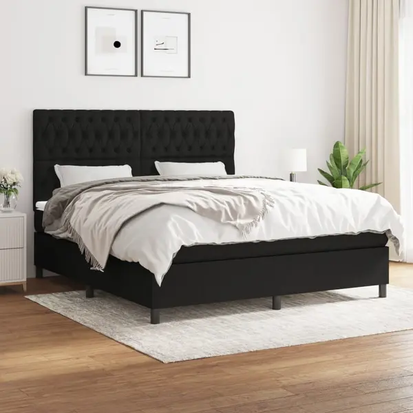 Gossi pat box spring cu saltea, negru, 180x200 cm, catifea