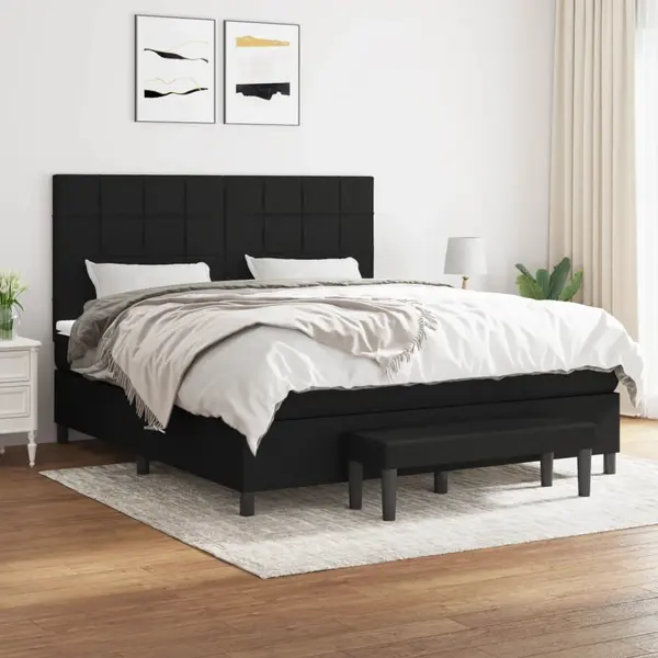 Gossi pat box spring cu saltea, negru, 180x200 cm, catifea