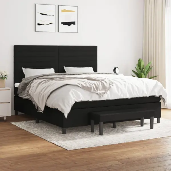 Gossi pat box spring cu saltea, negru, 180x200 cm, catifea
