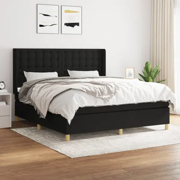 Gossi pat box spring cu saltea, negru, 180x200 cm, catifea