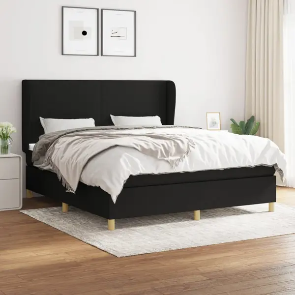 Gossi pat box spring cu saltea, negru, 180x200 cm, catifea