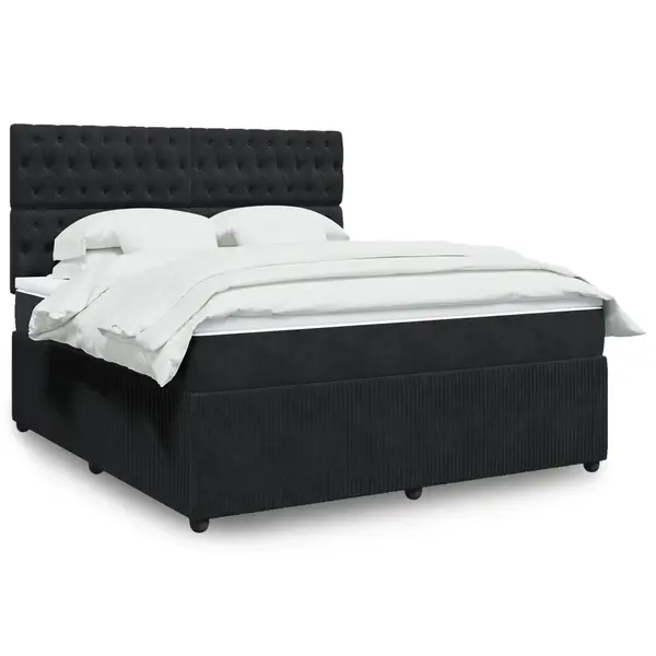 Gossi pat box spring cu saltea, negru, 180x200 cm, catifea