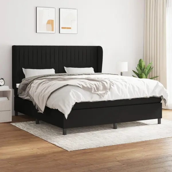 Gossi pat box spring cu saltea, negru, 180x200 cm, catifea