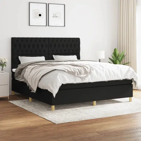 Gossi pat box spring cu saltea, negru, 180x200 cm, catifea