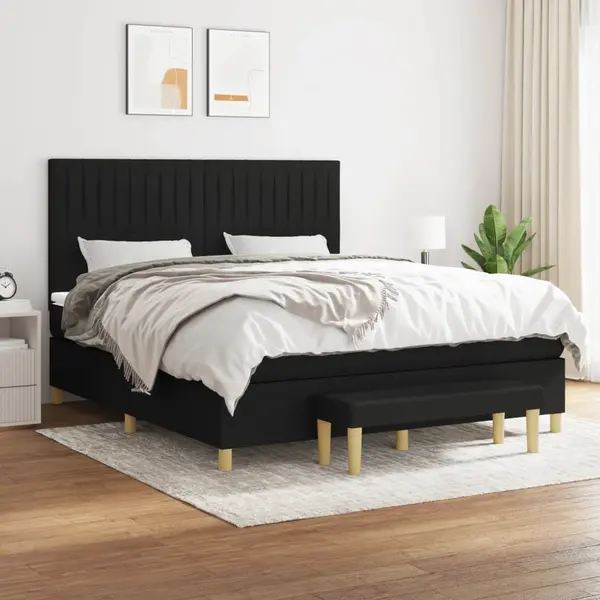Gossi pat box spring cu saltea, negru, 180x200 cm, catifea