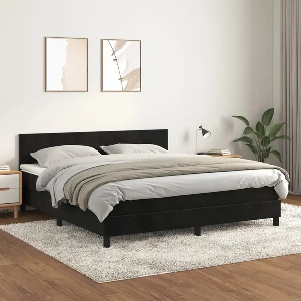 Gossi pat box spring cu saltea, negru, 180x200 cm, catifea