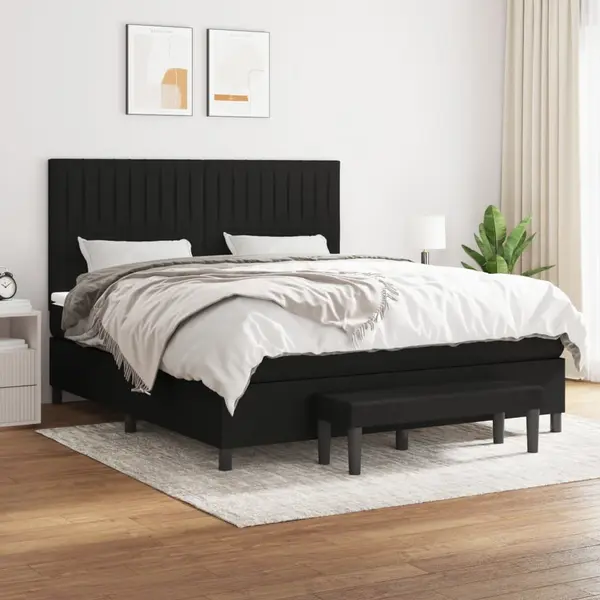 Gossi pat box spring cu saltea, negru, 180x200 cm, catifea
