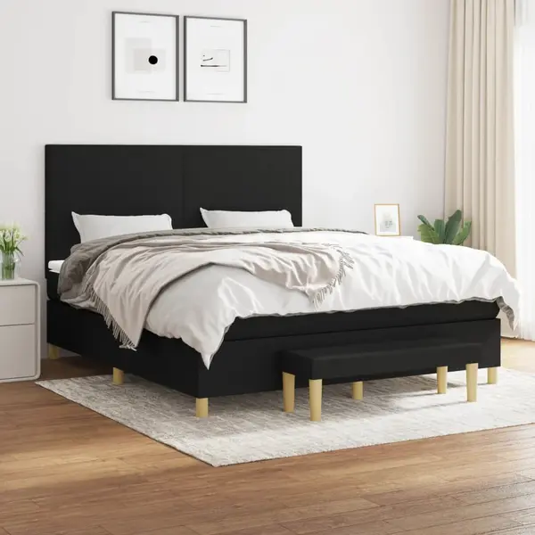 Gossi pat box spring cu saltea, negru, 180x200 cm, catifea