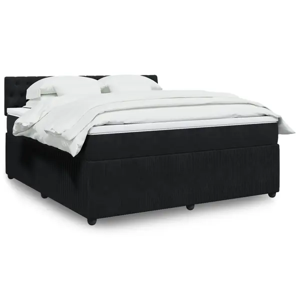 Gossi pat box spring cu saltea, negru, 180x200 cm, catifea